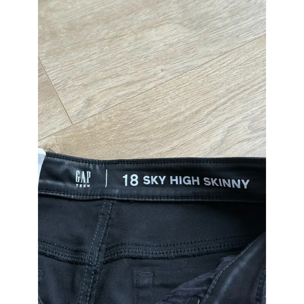 NWT Girls GAP Teen sky high skinny faux leather shinny jeans black stretch 18